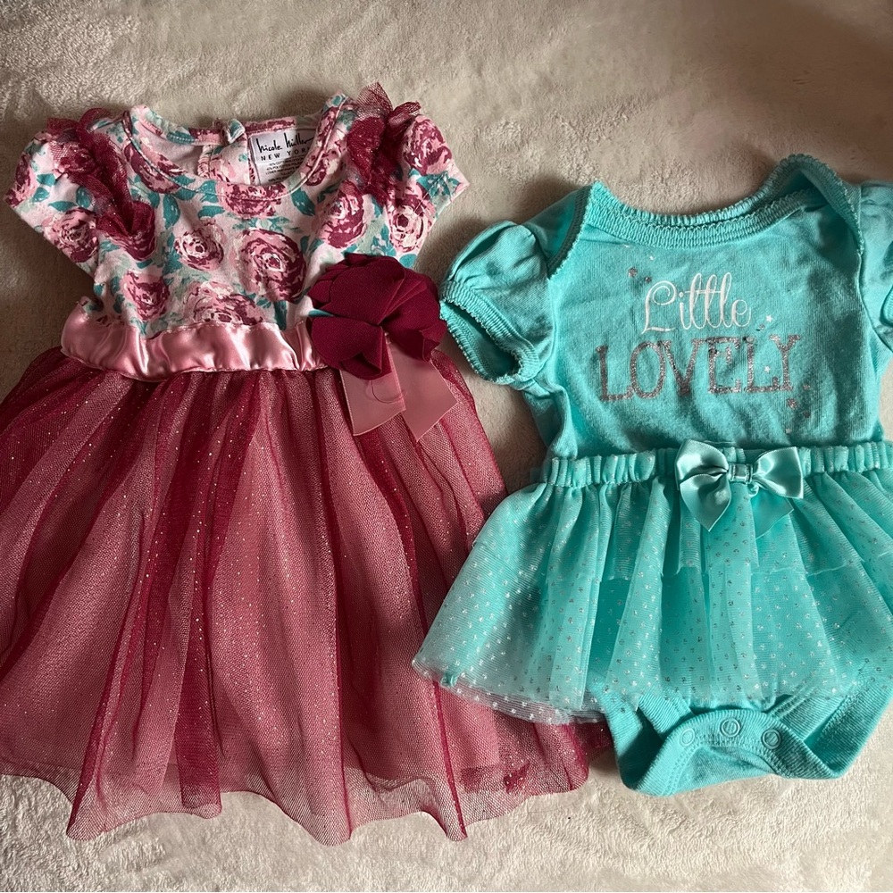 Nicole Miller Pink and Aqua Floral Baby Dress